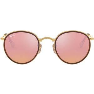 RAY BAN Round pink/gold mirrored sunglasses foldable glasses with case included